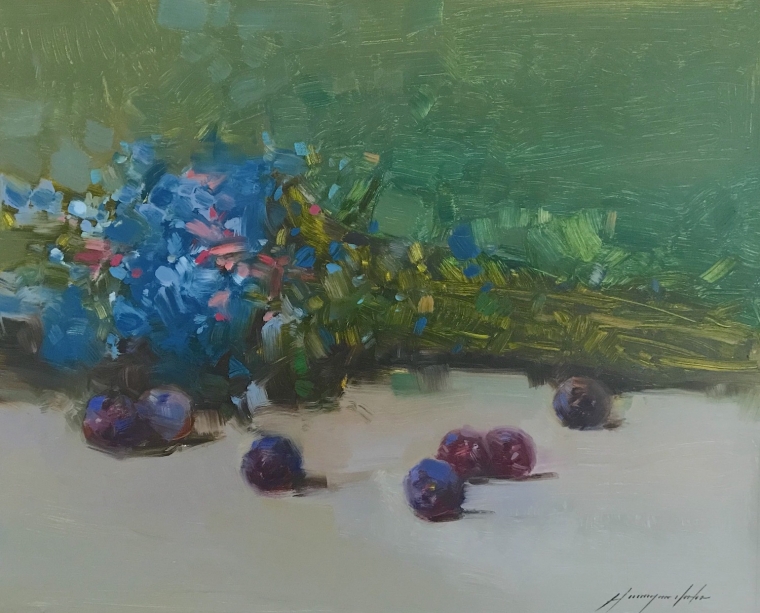 Blue Flowers, Original oil Painting, Handmade artwork, One of a Kind              